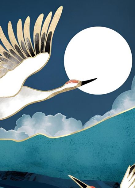 Живопись. Акрил с поталью. Журавли